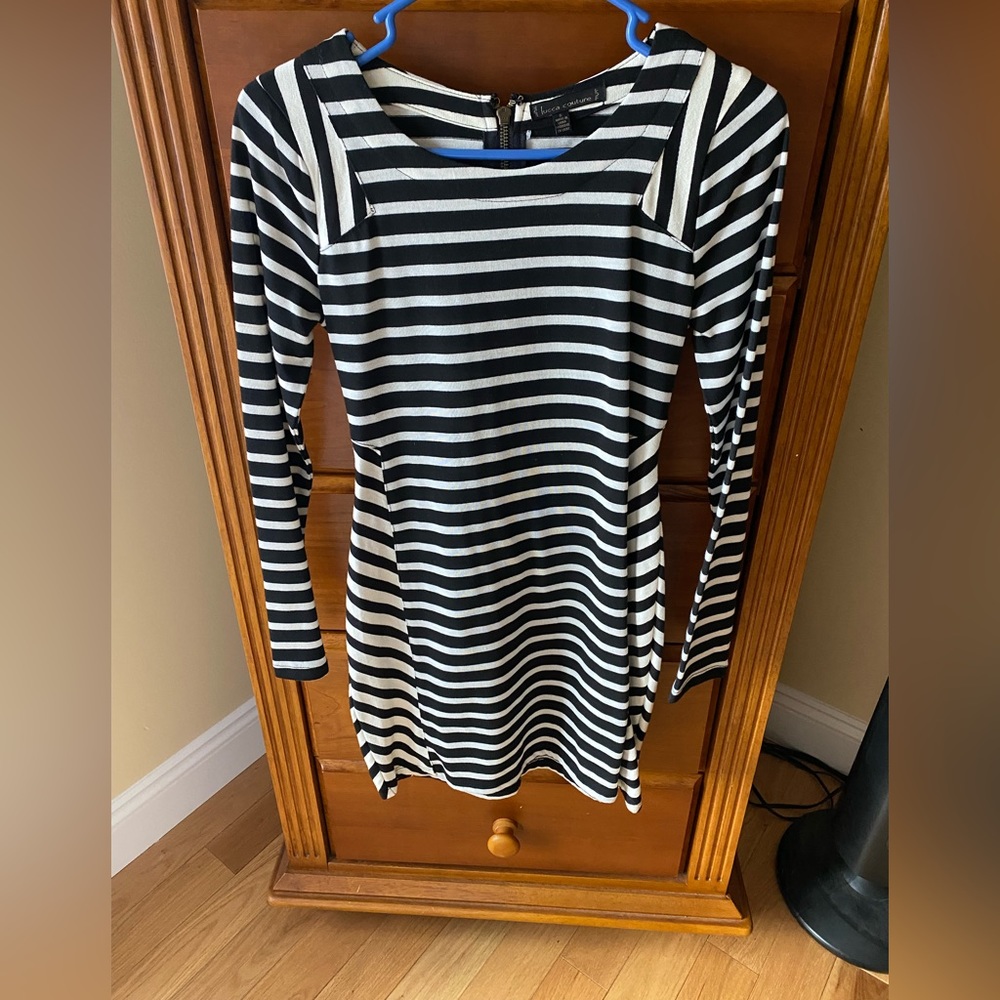Black and white striped mini dress